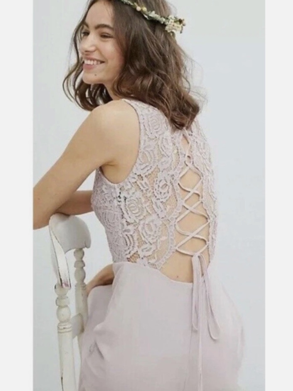 TFNC London Mink Pink Floral Lace Up Back Romantic Coquette Maxi Dress Size 14